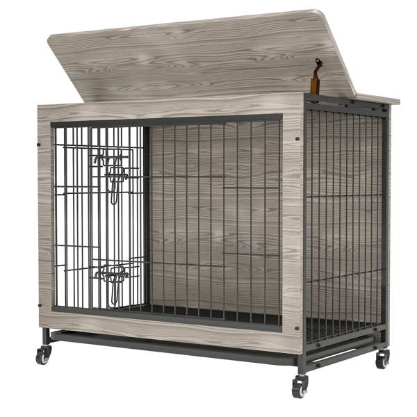 38 Inch Heavy-Duty Gray Dog Crate Furniture