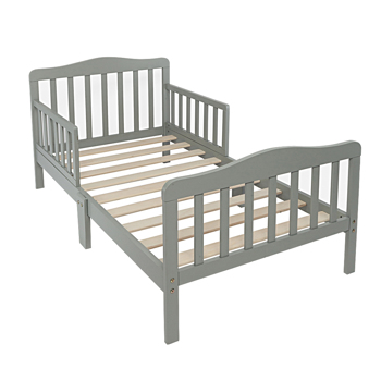 Wooden Baby Toddler Bed Children Bedroom Furniture with Safety Guardrails Gray  Substitution coding：94542135