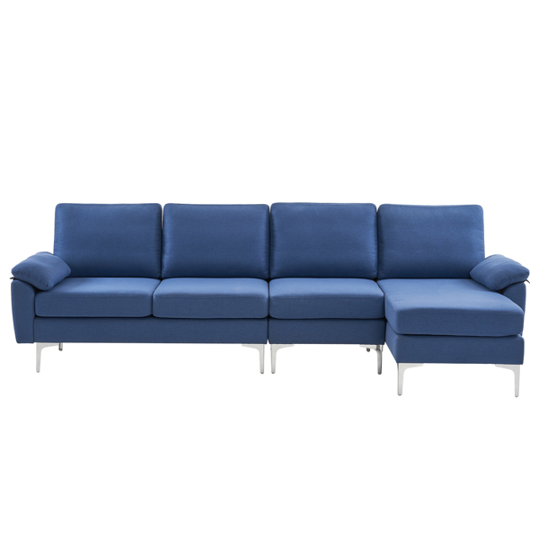  280 *140 *86cm L-Shaped Glossy With Iron Legs 4-Seater Indoor Modular Sofa Blue