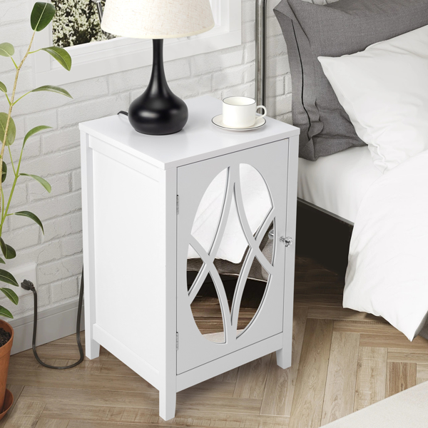 FCH 38*33*60cm Density Board Spray Paint Smoked Mirror Single Door Carved Bedside Table White