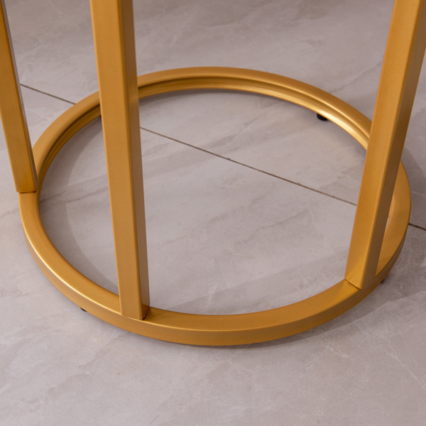 Modern C-shaped end/side table,Golden metal frame with round marble color top-15.75"