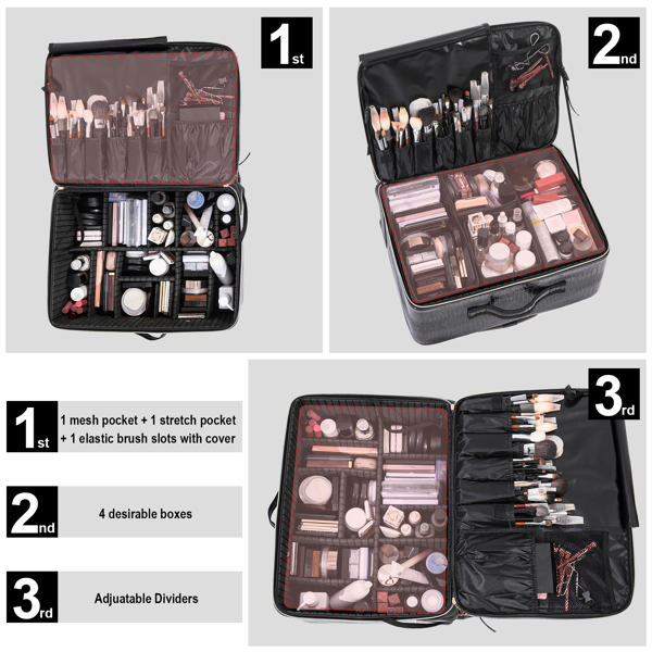 Rolling Makeup Luggage Cosmetic Case Makeup Case Makeup Brush Storage Organizer Rolling with spinner wheels