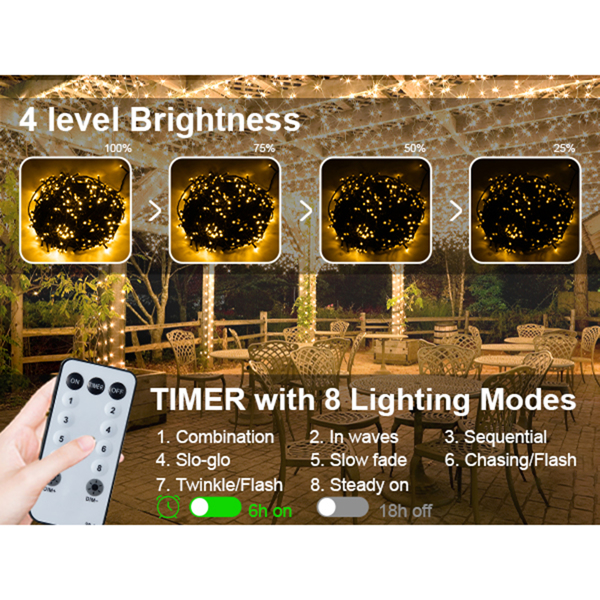 Christmas Lights Outdoor, 197 FT 580 LED Christmas Decorations Lights/Waterproof String Fairy Lights Plug in with 8 Modes and Timer Lights for Door/Yard/Party/Christmas Decor 