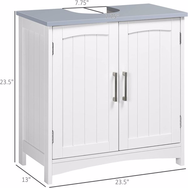 Pedestal Sink Storage Cabinet, Under Sink Cabinet with Double Doors, White-AS