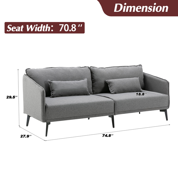 Gray Modern 3 Seater Fabric Sofa Couch Armchair Living Room Office w/2 Cushion