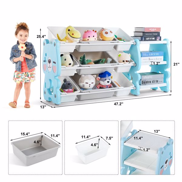 Multi-layered Plastic Kids Storage Organizer Bookcase Toys Shelf w/Storage Box