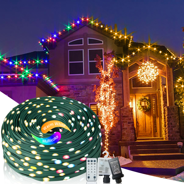 Christmas Rope Lights,1000LED/328Ft Outdoor Decorative String Strobe with 8 Modes/Remote/IP67 Waterproof/Timer/Memory Function for Xmas Holiday/Wedding/Party/DIY/Garden/Patio/Atmosphere Decor 