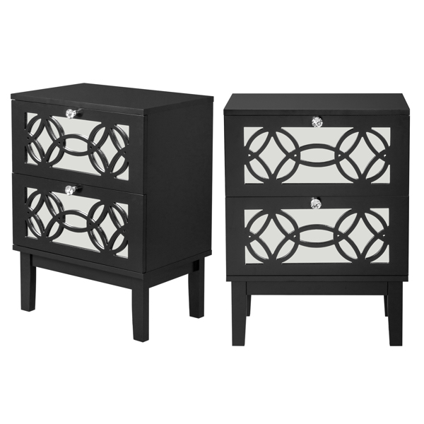 FCH 2pcs 45*30*60cm MDF Spray Paint, Smoked Mirror, Two-Drawn Carving, Bedside Table, Black