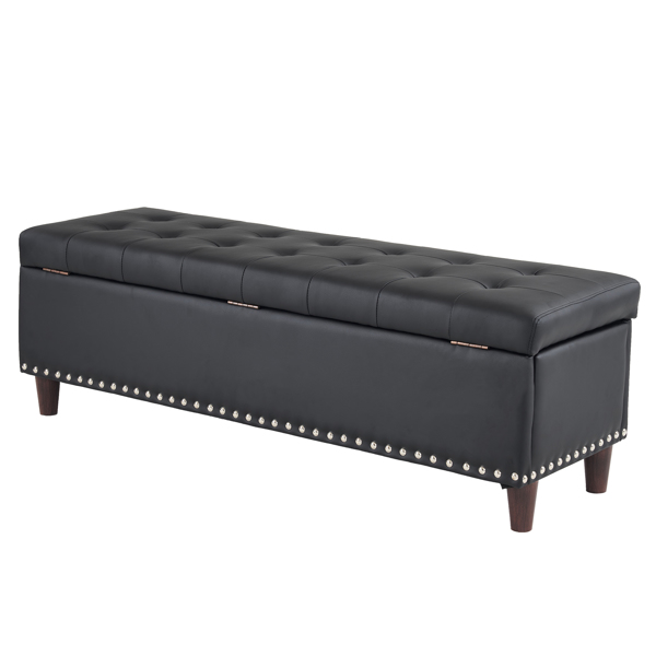 51 Inches 131*41*42cm PU With Storage Copper Nails Bedside Stool Footstool Black