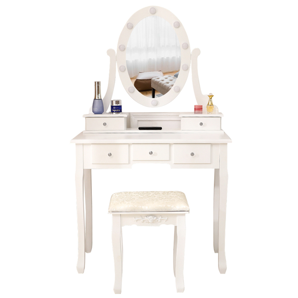 FCH With Light Bulb Single Mirror 5 Drawer Dressing Table White（=60709581）