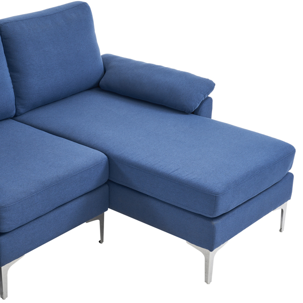 280 *140 *86cm L-Shaped Glossy With Iron Legs 4-Seater Indoor Modular Sofa Blue