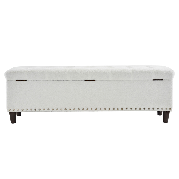 51 Inches 131*41*42cm Teddy Velvet With Storage Copper Nails Bedside Stool Footstool Off-White