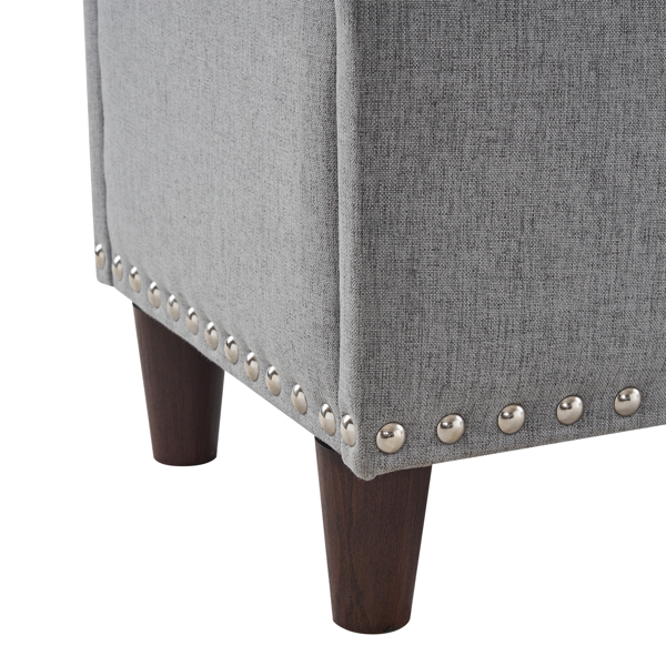 43 Inches 110*41*42cm Linen With Storage Copper Nails Bedside Stool Footstool Light Gray
