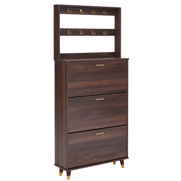 Entryway Bedroom Armoire,Shoe Cabinet,Wardrobe Armoire Closet, Drawers and Shelves,  Handles,  Hanging Rod, Brown