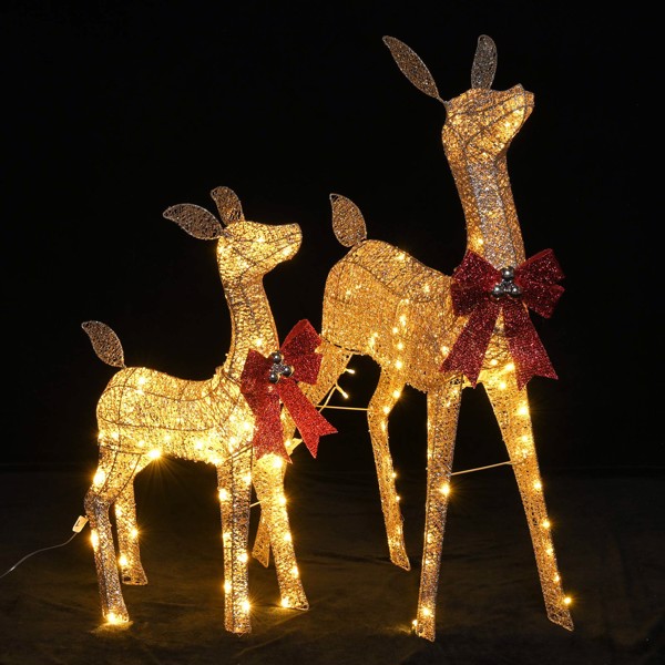 2-Piece Lighted Christmas Deer Family,  Outdoor Yard Decoration Set with 160 LEDs Warm White Light,Outdoor Patio Decor Holiday（No shipping on weekends.）