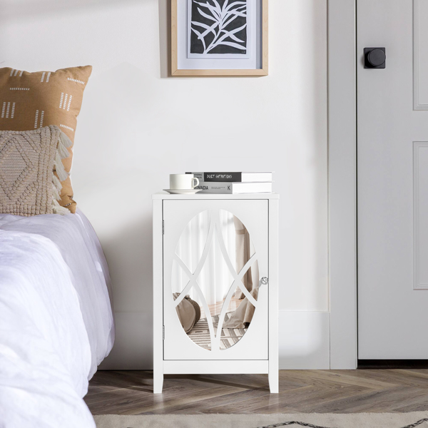 FCH 38*33*60cm Density Board Spray Paint Smoked Mirror Single Door Carved Bedside Table White