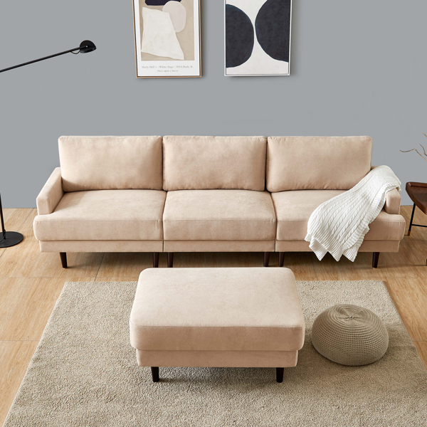 Modern fabric sofa L shape, 3 seater with ottoman-104.6" Beige