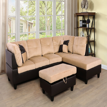 Beige and Brown Color Lint And PVC 3-Piece Couch Living Room Sofa Set B