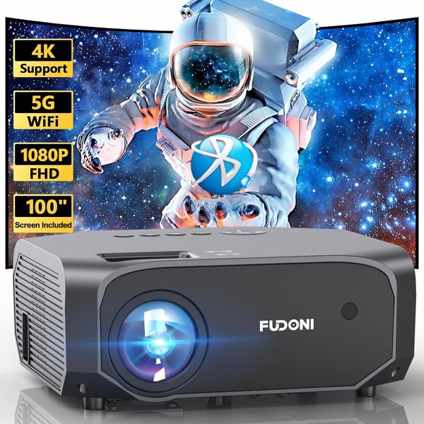 Projector with 5G WiFi and Bluetooth, 10000L Native 1080P Portable Outdoor Video Projector 4K Supported, Home Theater Movie Projector with Screen for Phone/PC/TV Stick/PS5（FBA仓发货，禁售亚马逊）