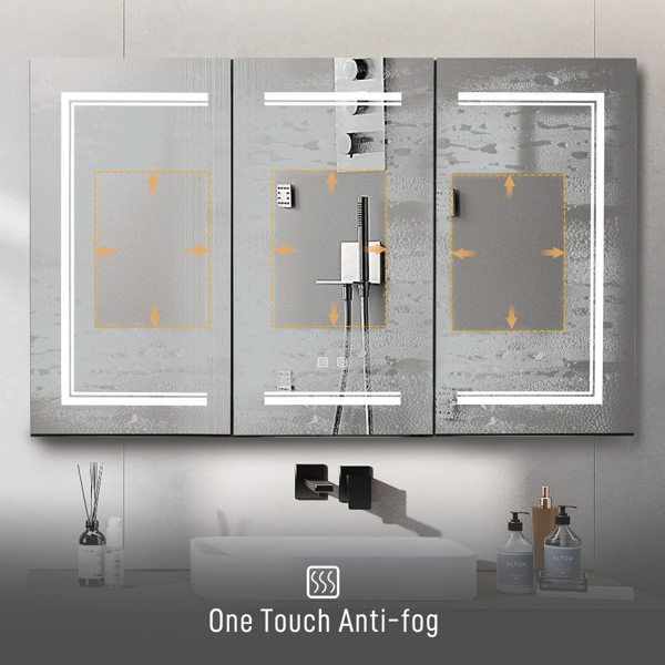 [FCH] LED Bathroom Wall Cabinet, 3 Door Bathroom Mirror Cabinet, white