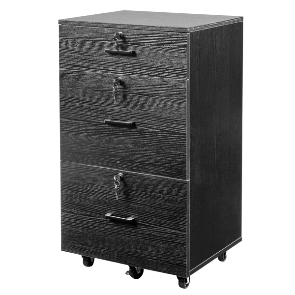 Black wood grain density board, one small drawer and two large drawers, wooden filing cabinet, suitable for Legal&Letter labeled documents