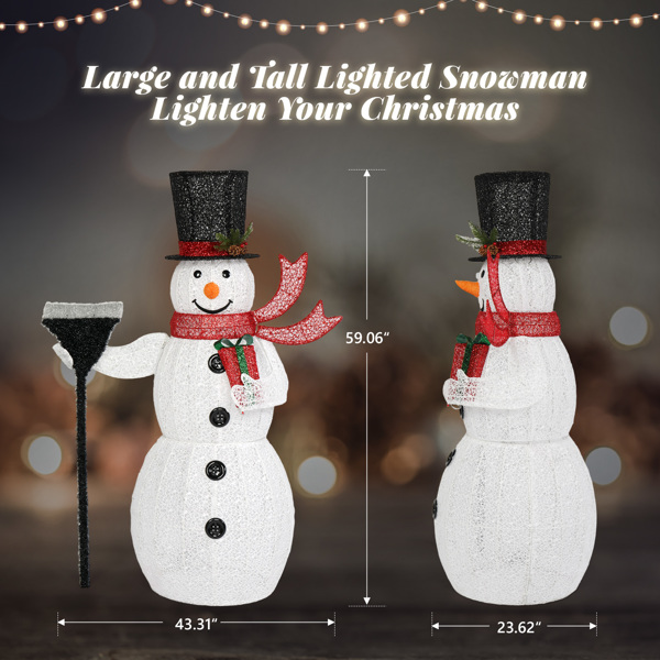 5ft 30V 3.6W Base 60cm Round With 200 Lights Three-Dimensional Snowman With Broom Garden Snowman Decoration