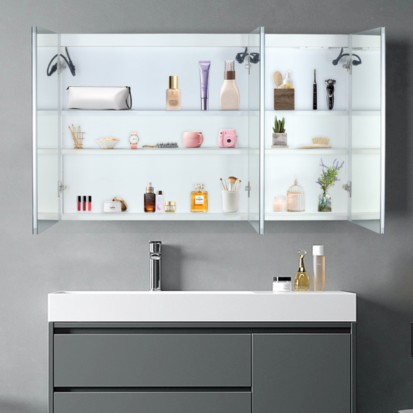 [FCH] LED Bathroom Wall Cabinet, 3 Door Bathroom Mirror Cabinet, white