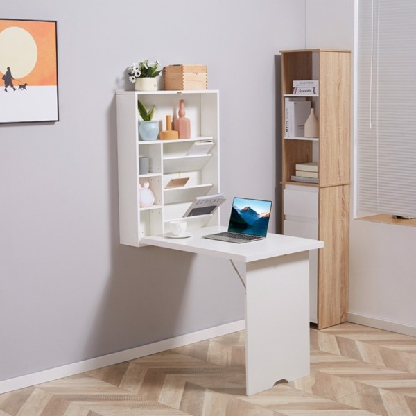 Wall Mount Desk Cabinet-White (Swiship-Ship)（Prohibited by WalMart）