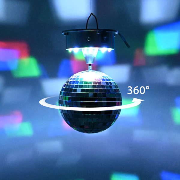 6 inch18 LED Mirror Ball with 4 Color Lights with Voice Control Rotating Motor Base Plug/Battery Powered Base ,for Home Party DJ Pub Club Holiday KTV（No shipping on weekends.）