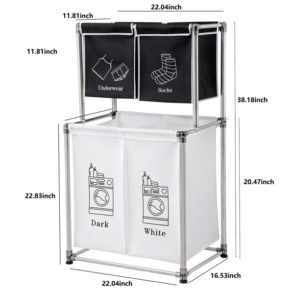 Laundry Hamper 2 Tier Laundry Sorter with 4 Removable Bags for Organizing Clothes, Laundry, Lights, Darks，Dirty Laundry Storage