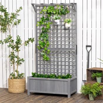 Wood Planter with Trellis for Vine Climbing