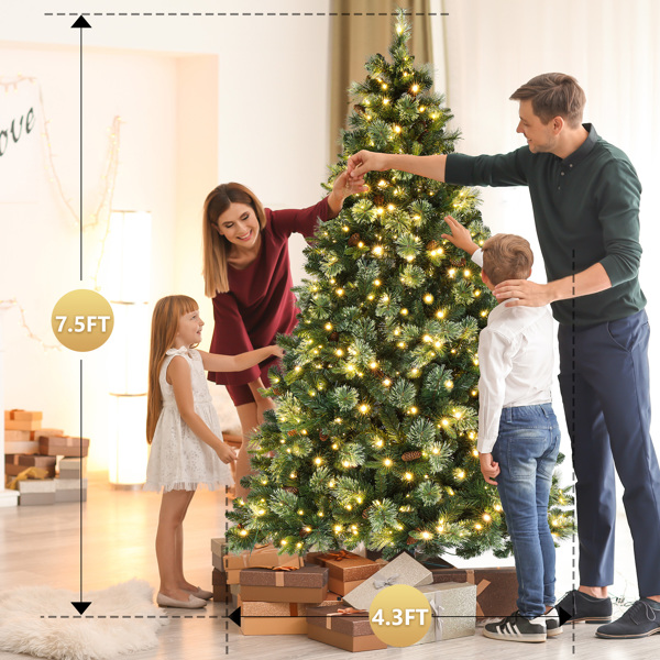 7ft Automatic Tree Structure PE PVC Material 650 Lights Warm Color 9 Modes With Remote Control 1200 Branches With Pine Needles Christmas Tree Green