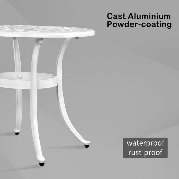 Phoenix Cast Aluminum Round Table, Patio End Table Side Table, Cast Aluminum Cocktail Table, Outdoor Bar Table, White