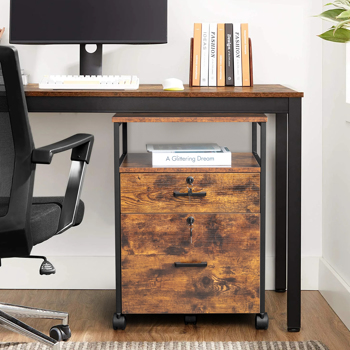 Dark brown with black density board, 2 compartments, wooden filing cabinet, suitable for Legal&Letter labeled documents