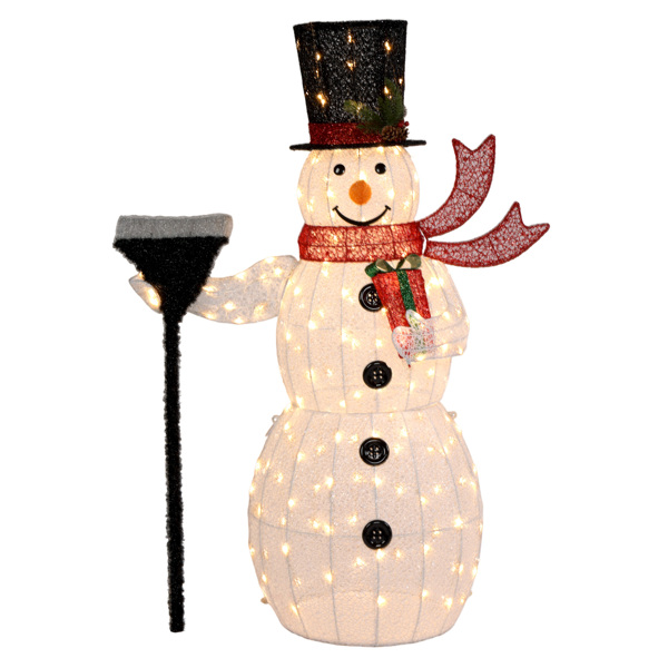 5ft 30V 3.6W Base 60cm Round With 200 Lights Three-Dimensional Snowman With Broom Garden Snowman Decoration
