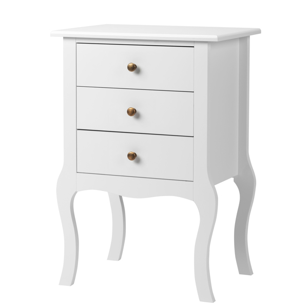 European Bedside Table-Three Pumps White