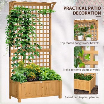 Wood Planter with Trellis for Vine Climbing-Yellow