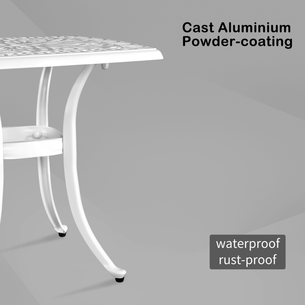 Outdoorr Cast Aluminum Square Table, End Table Side Table for Paio Backyard Pool, Cast Aluminum Cocktail Table, Outdoor Bar Table, White