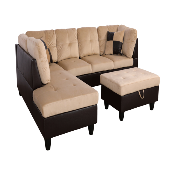 Beige and Brown Color Lint And PVC 3-Piece Couch Living Room Sofa Set A