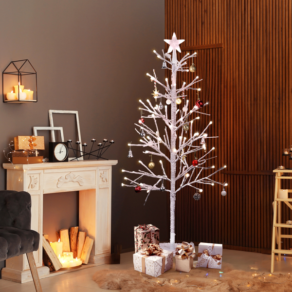 4ft With Stars On Top, Snowy Fir Shape, Plastic Material, 80 Warm Colors, 80 Branches, Indoor Tree Lights, White