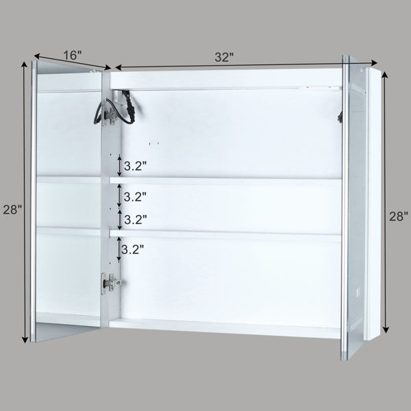 [FCH] LED Bathroom Wall Cabinet, Double Door Bathroom Mirror Cabinet, white