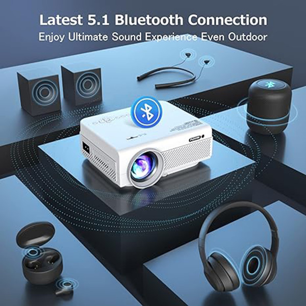 Projector with WiFi and Bluetooth, 5G WiFi Native 1080P Outdoor Projector 10000L Support 4K, Portable Movie Projector with Screen and Max 300", for iOS/Android/Laptop/TV Stick/HDMI/USB/VGA/TF