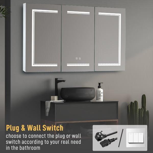 [FCH] LED Bathroom Wall Cabinet, 3 Door Bathroom Mirror Cabinet, white