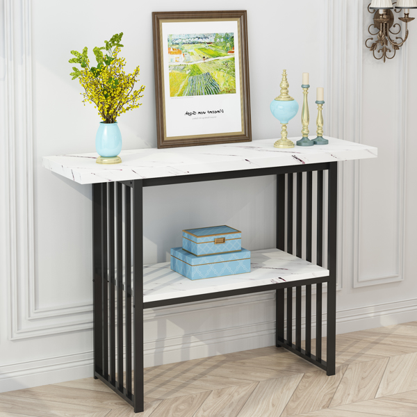 Entryway Table, Modern 42-Inch Console/Accent Table with Geometric Metal Legs, Faux Marble Narrow Wood Sofa,Foyer Table for Entrance, Living Room (Black & White)