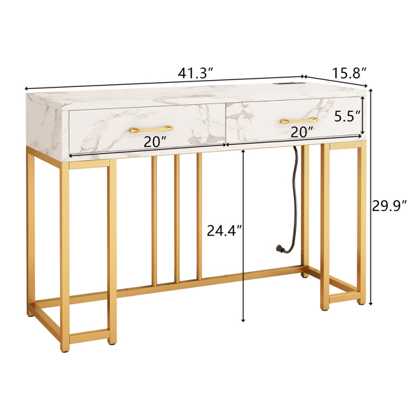 Console Table with 2 Drawers, Entryway Table with Outlets and USB Ports, Sofa Table Narrow Long with Storage Shelves for Living Room