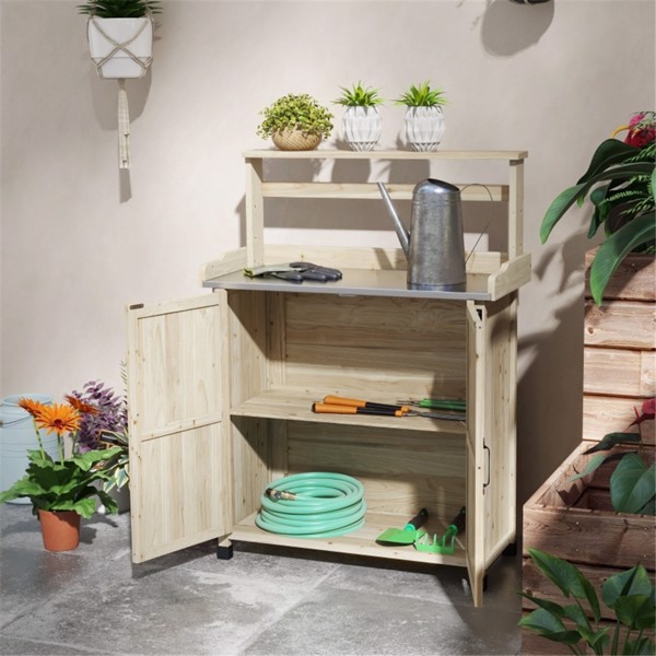 Potting Bench with Storage Cabinet (Swiship-Ship)（Prohibited by WalMart）