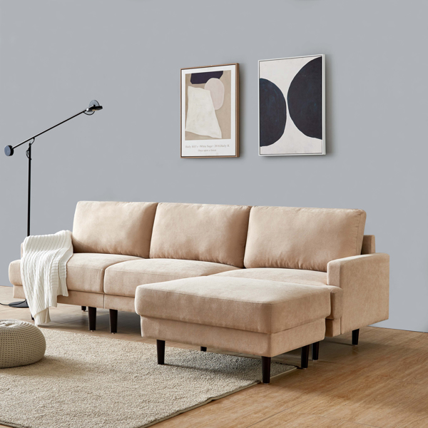 Modern fabric sofa L shape, 3 seater with ottoman-104.6" Beige