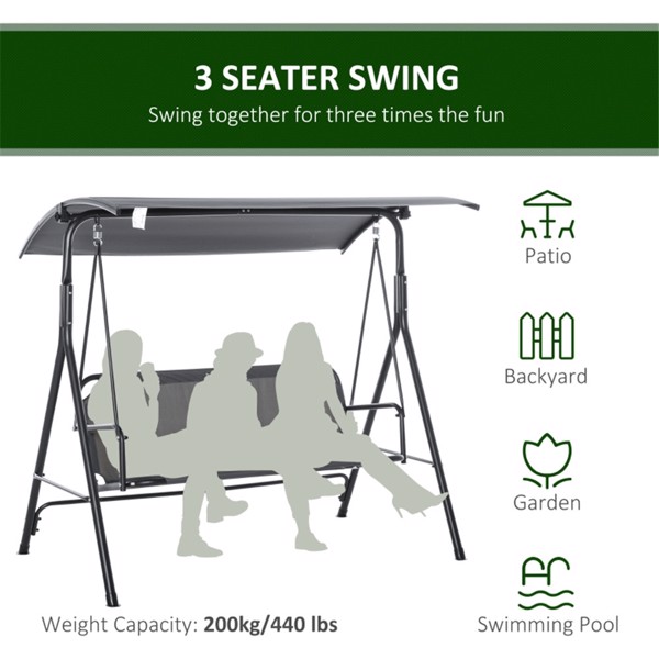 3-Seat Patio Swing Chair-Gray