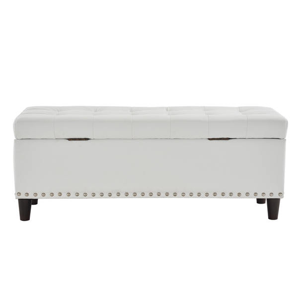 43 Inches 110*41*42cm PU With Storage Copper Nails Bedside Stool Footstool Off-White
