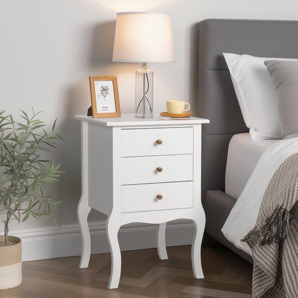 European Bedside Table-Three Pumps White